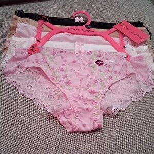 Betsey Johnson Women Pink Floral Lace Bikini Briefs Set - 5 Pack